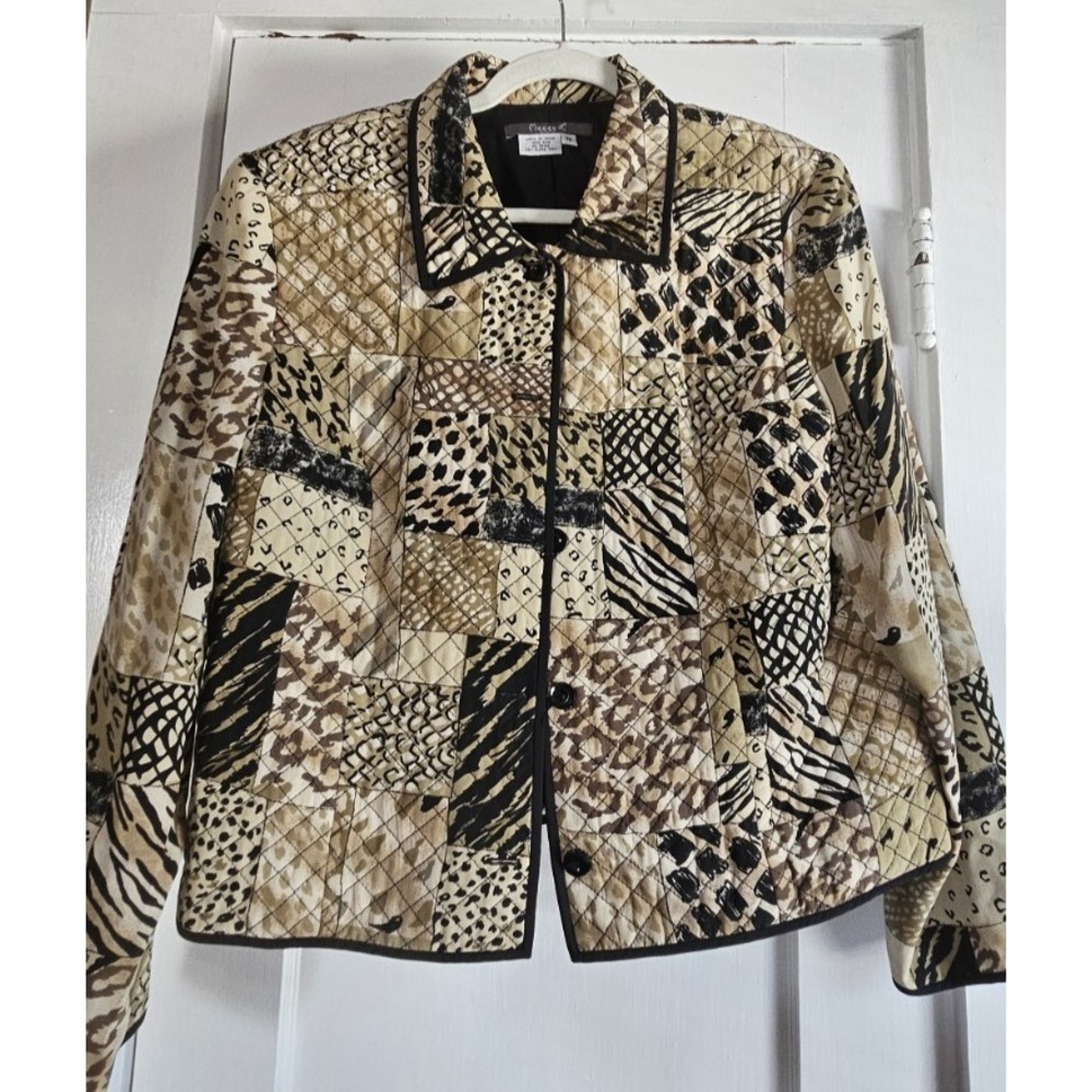 Vintage Maggy L 100% silk animal print fully linedβ quilted jacket woman Sz 16